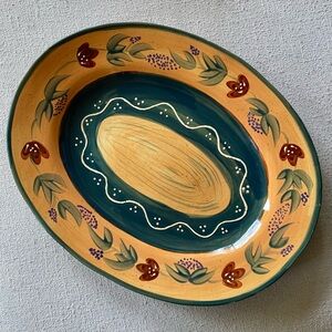 LARGE GREEN & GOLD HAND PAINTED OVAL PLATTER by AVIGNON